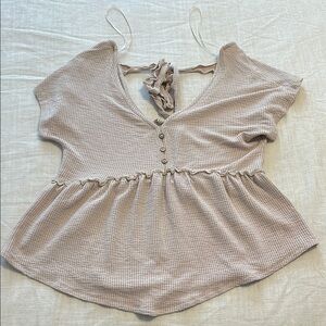 Stylish Beige Waffle Knit Top